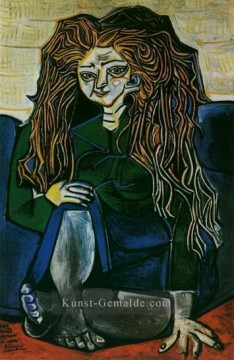 helene - Porträt madame Helene Parmelin sur fond vert 1951 Kubismus Pablo Picasso